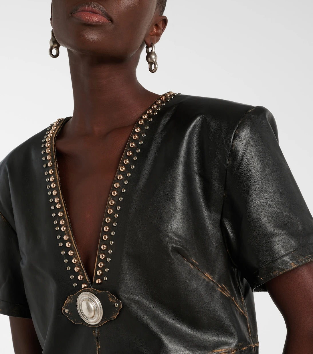 Area - Studded leather shirt dress