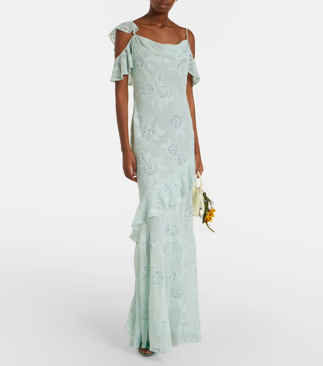 Self-Portrait - Embroidered ruffled georgette maxi dress