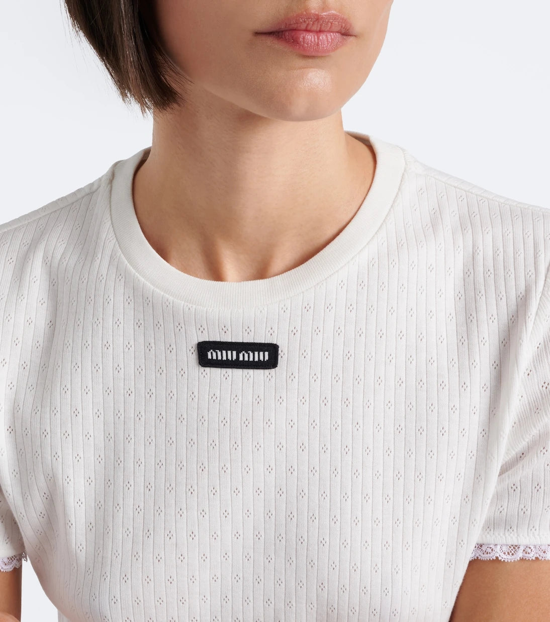 Miu Miu - Pointelle cotton T-shirt