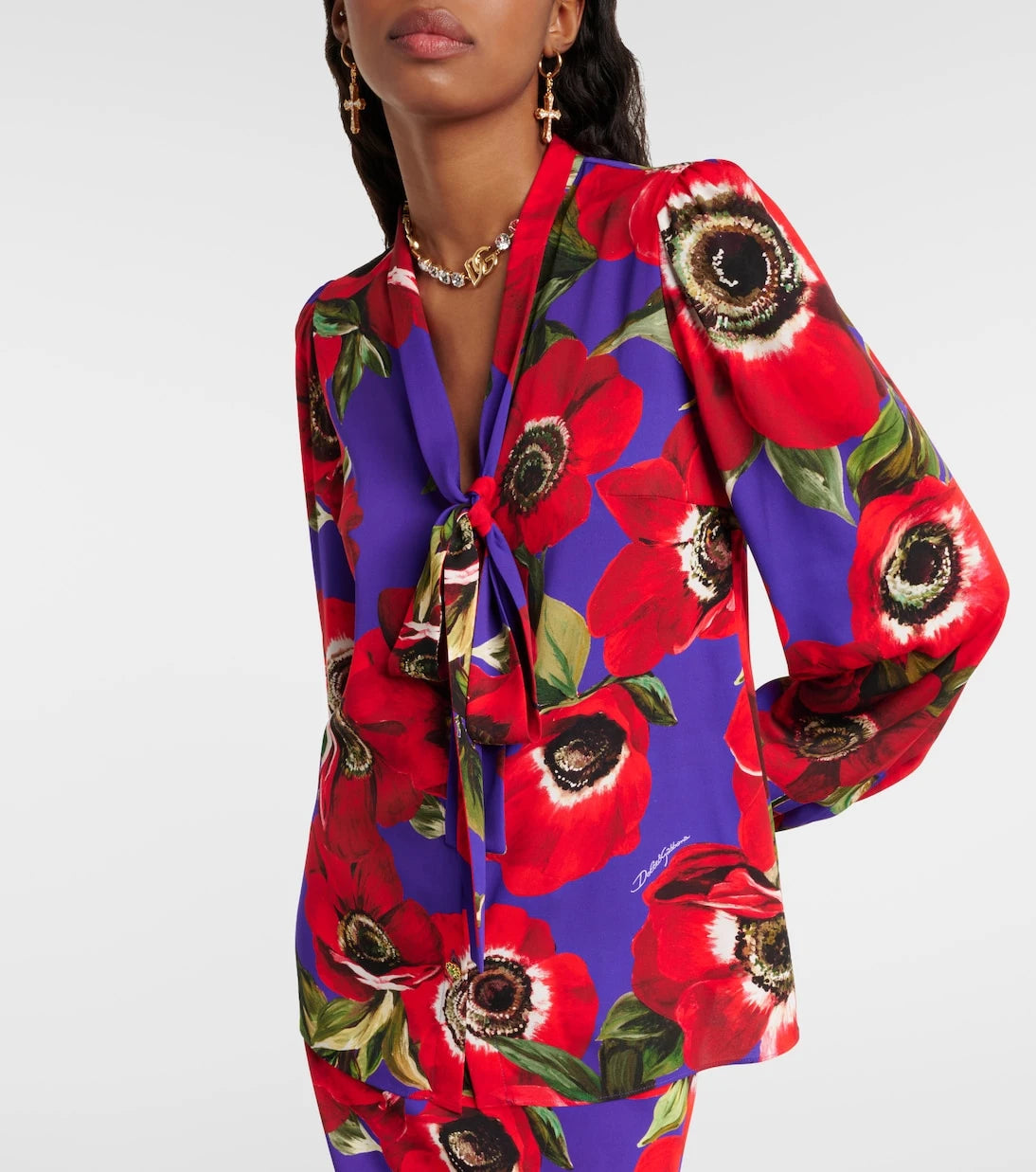 Dolce&Gabbana - Tie-neck floral silk-blend blouse