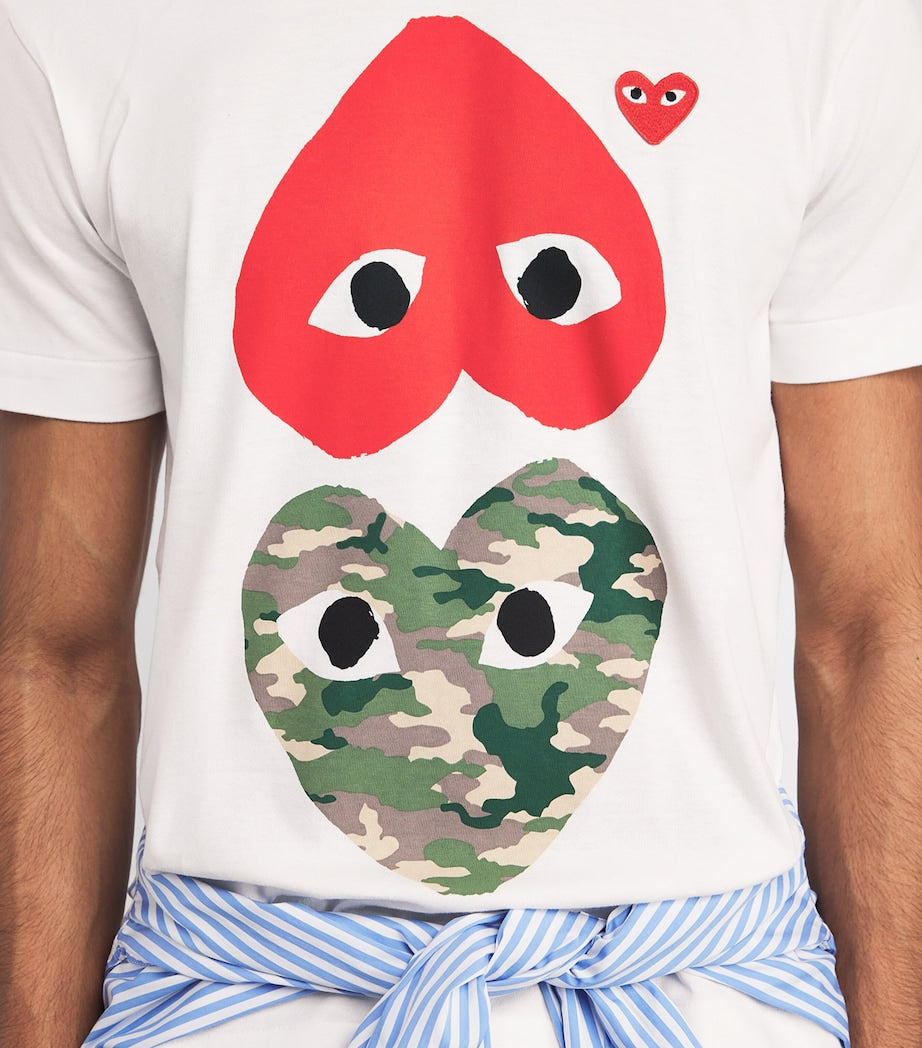 Comme Des Garçons Play Camouflage Mirrored Hearts T-Shirt