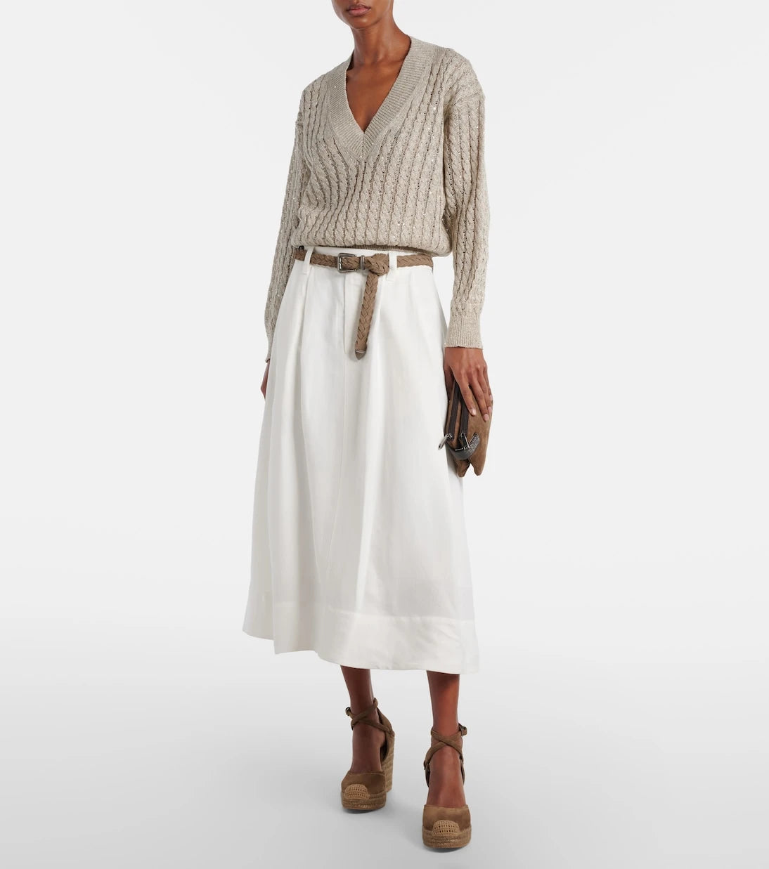 Brunello Cucinelli - Monili 80 suede espadrille wedges