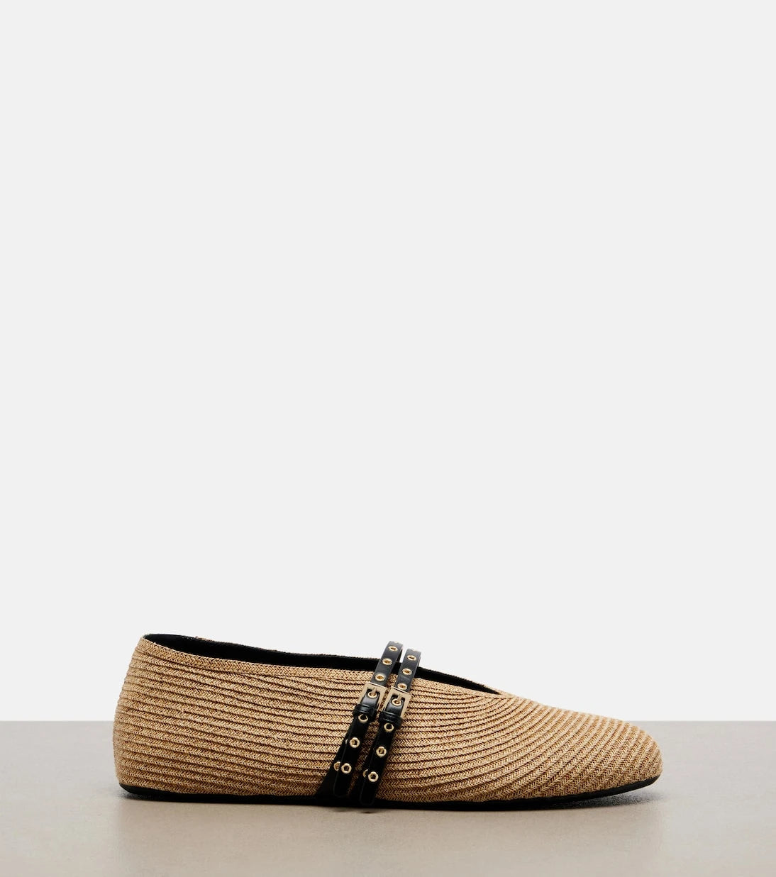 Alaïa - Paperstraw leather-trimmed Mary Jane flats