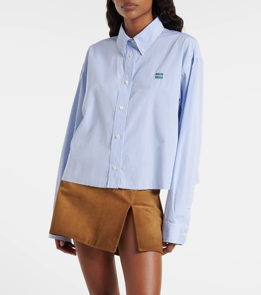 Miu Miu - Pinstripe cropped cotton poplin shirt