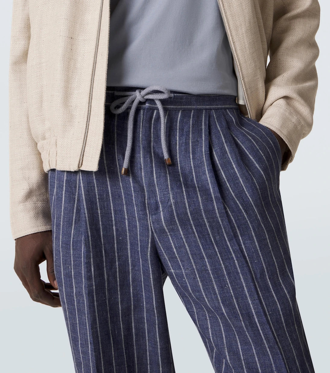Brunello Cucinelli - Striped linen straight pants