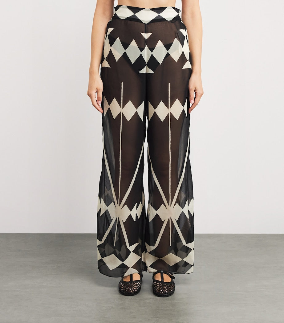 Johanna Ortiz Black Georgette Printed Rapsodia Trousers