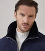 Brunello Cucinelli Blue Suede Knit Insert Bomber Jacket