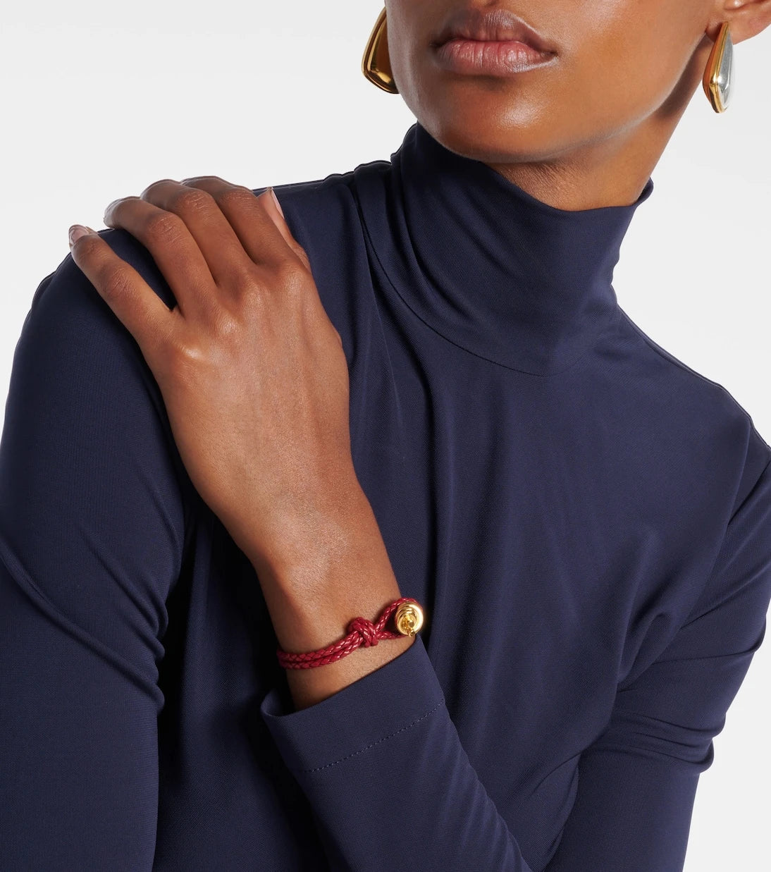 Bottega Veneta - Knot braided leather and sterling silver bracelet