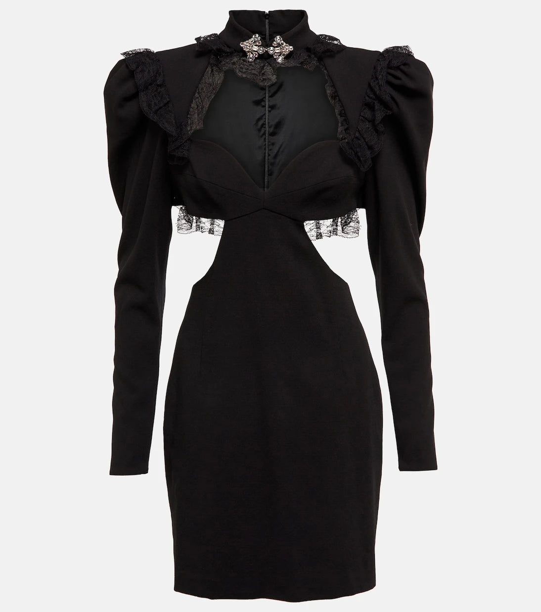 Alessandra Rich - Lace-trimmed wool-blend minidress