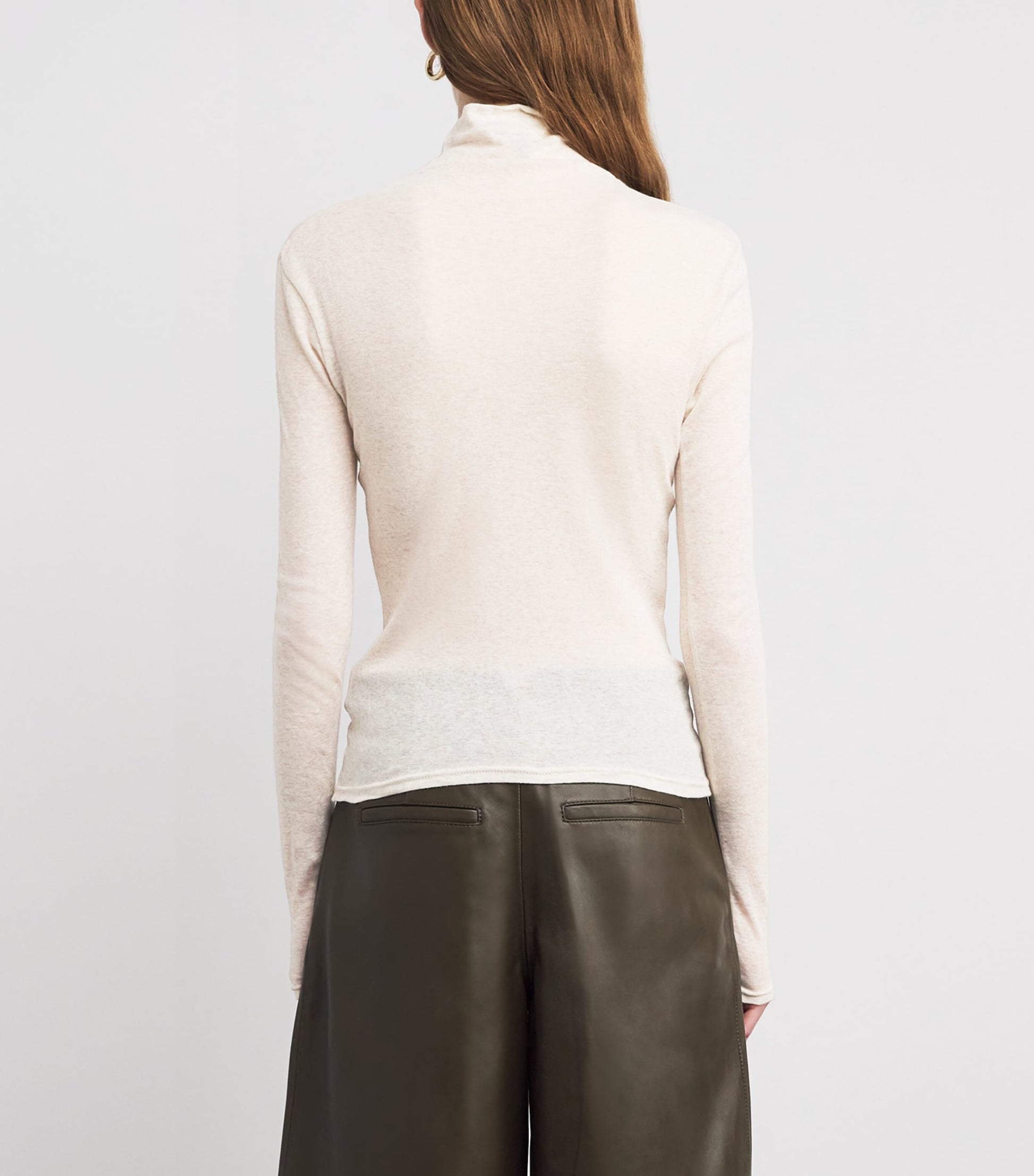 Beige Cotton Sheer High-Neck Top