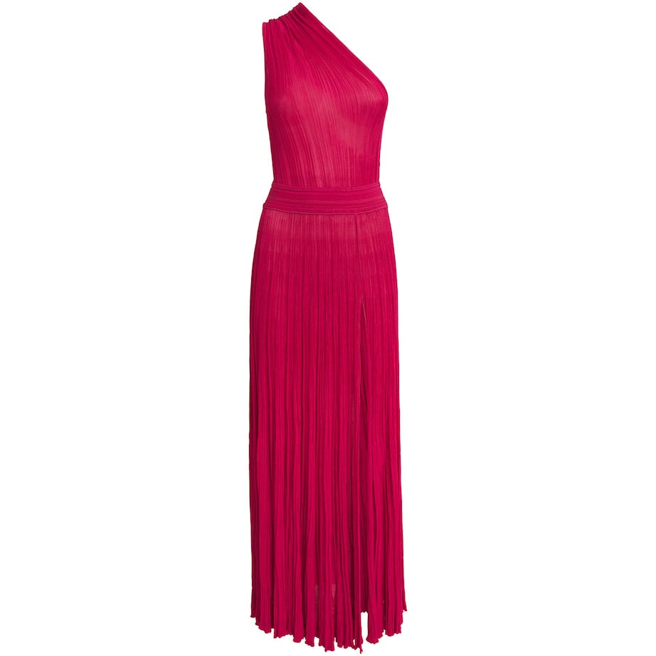 VALENTI Pink Knitted One-Shoulder Maxi Dress