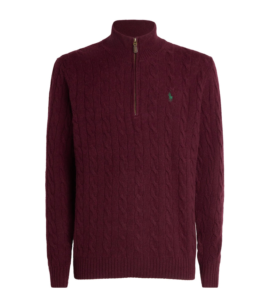 Polo Ralph Lauren Burgundy Wool-Cashmere Quarter-Zip Sweater