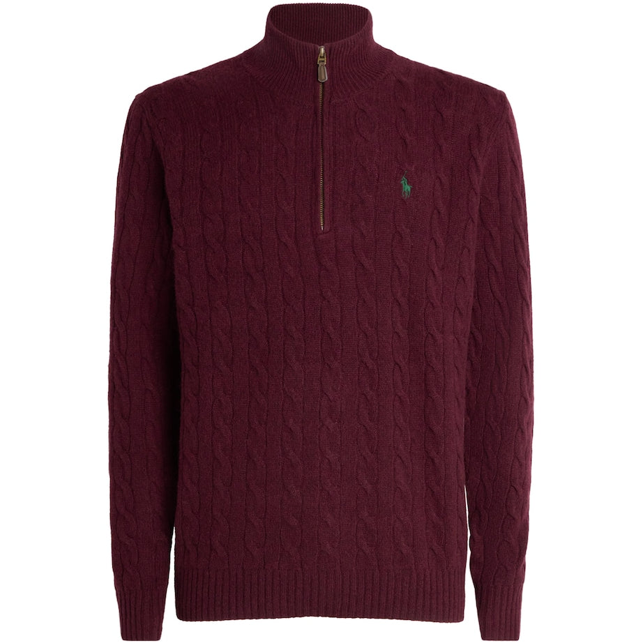 Polo Ralph Lauren Burgundy Wool-Cashmere Quarter-Zip Sweater