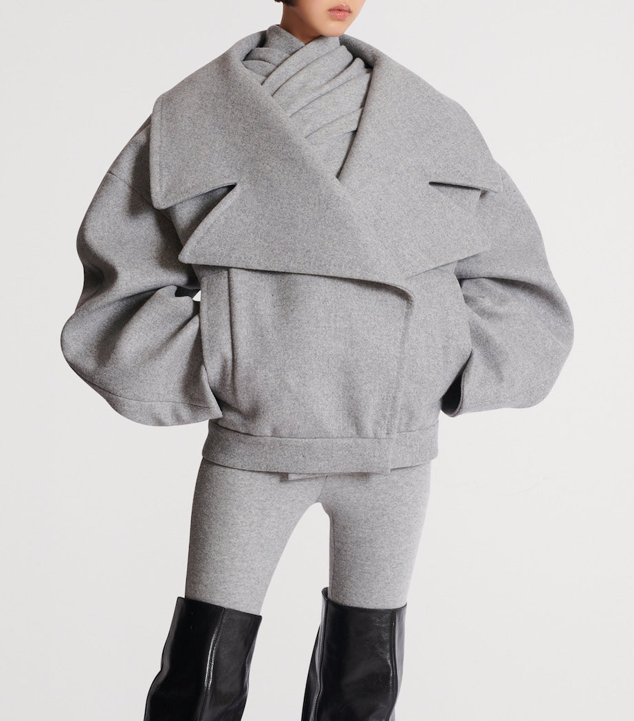 Balmain Grey Wool-Cashmere Oversized Pea Coat