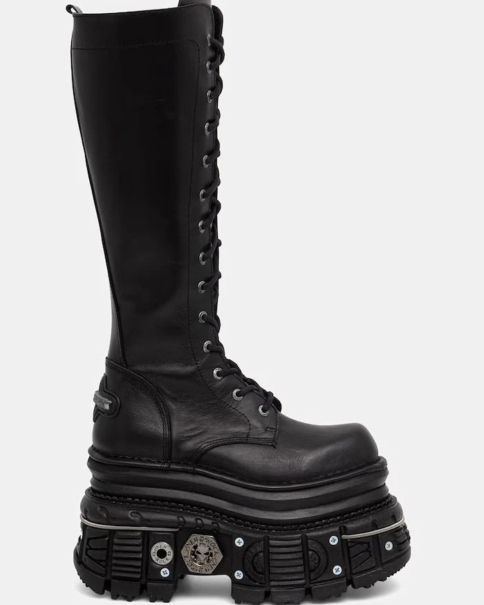 New Rock ботуши под коляното дамски от кожа ITALI NEGRO, IMPERFECT TANK NEGRO E-34