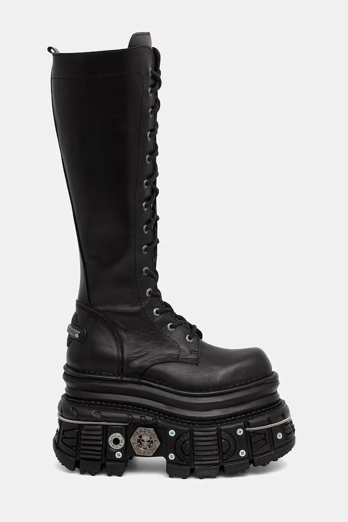 New Rock diz altı kadın deri botları ITALI NEGRO, IMPERFECT TANK NEGRO E-34