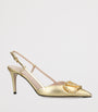Valentino Garavani Gold Leather VLogo Strass Slingback Pumps 80