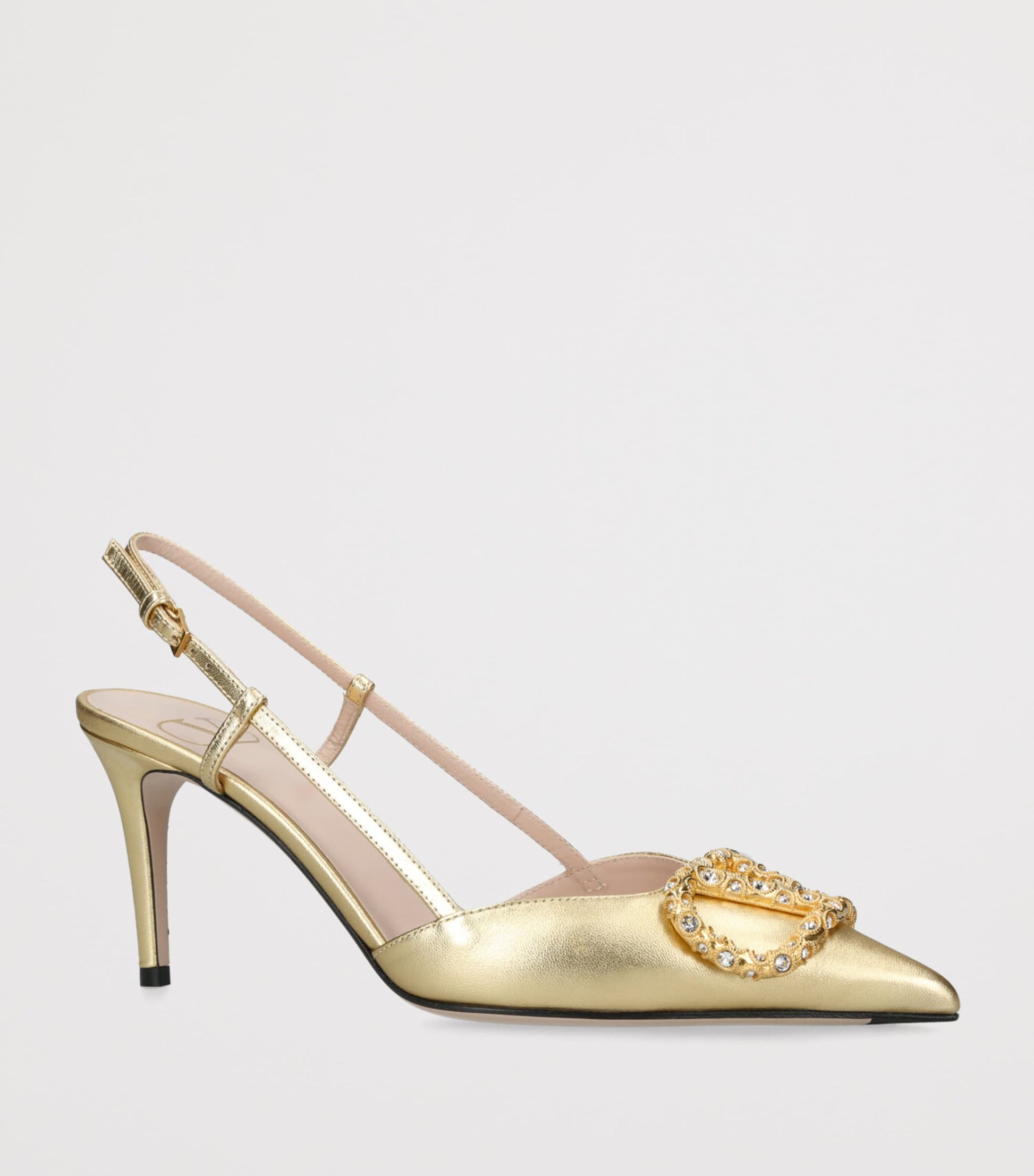 Valentino Garavani Gold Leather VLogo Strass Slingback Pumps 80