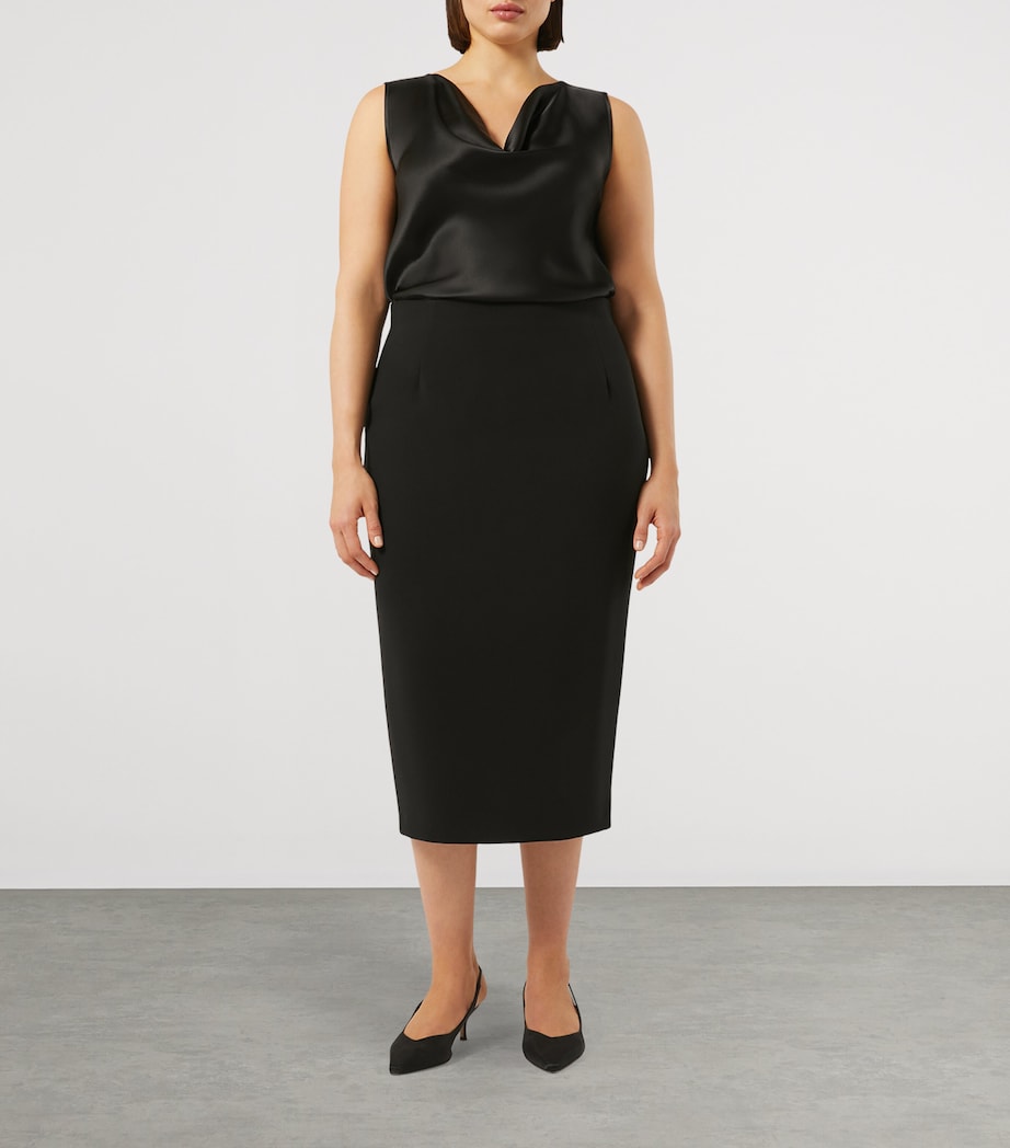 Marina Rinaldi Black Cady Pencil Midi Skirt