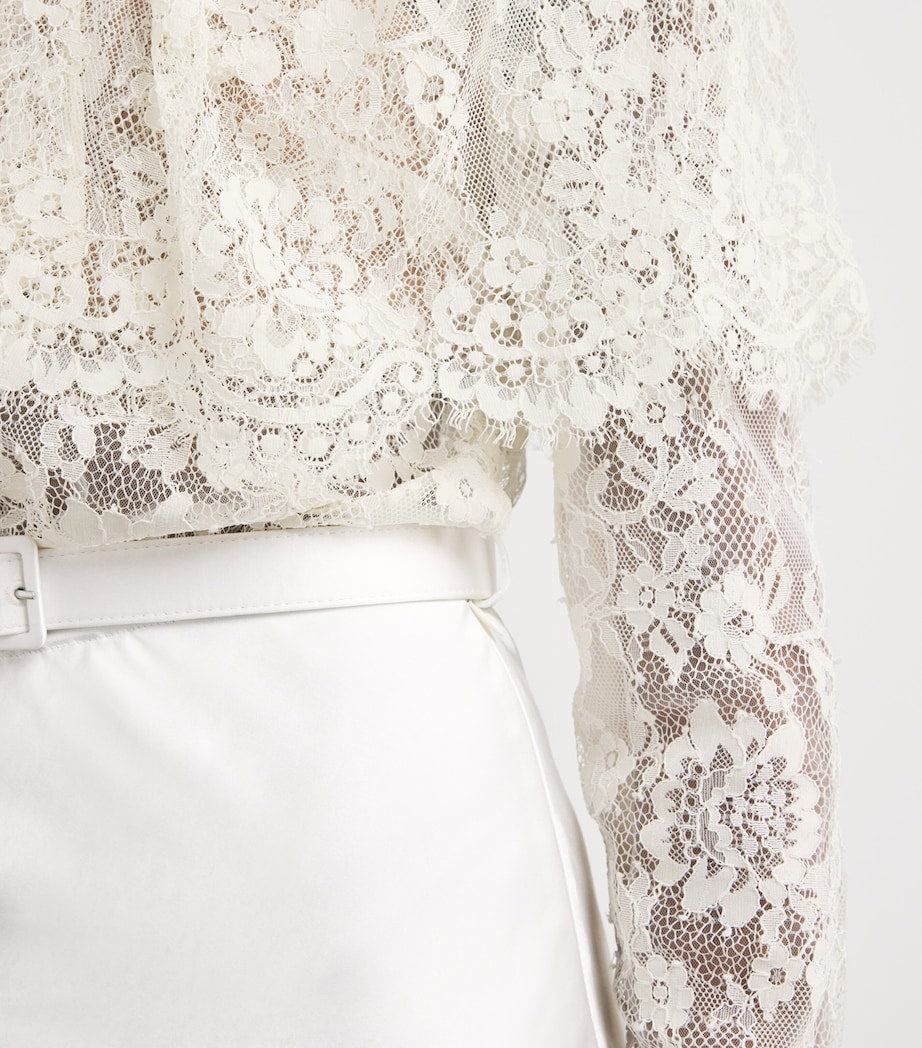 Self-Portrait White Lace Belted Maxi Dress