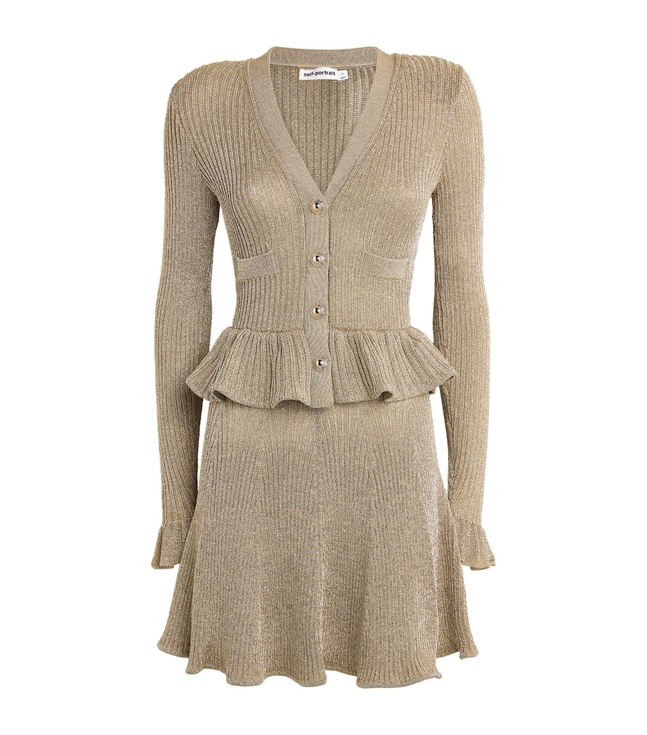 Self-Portrait Gold Lurex Peplum Mini Dress