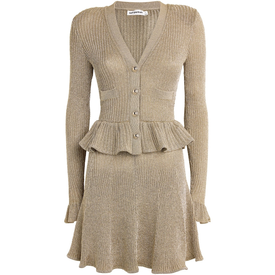 Self-Portrait Gold Lurex Peplum Mini Dress