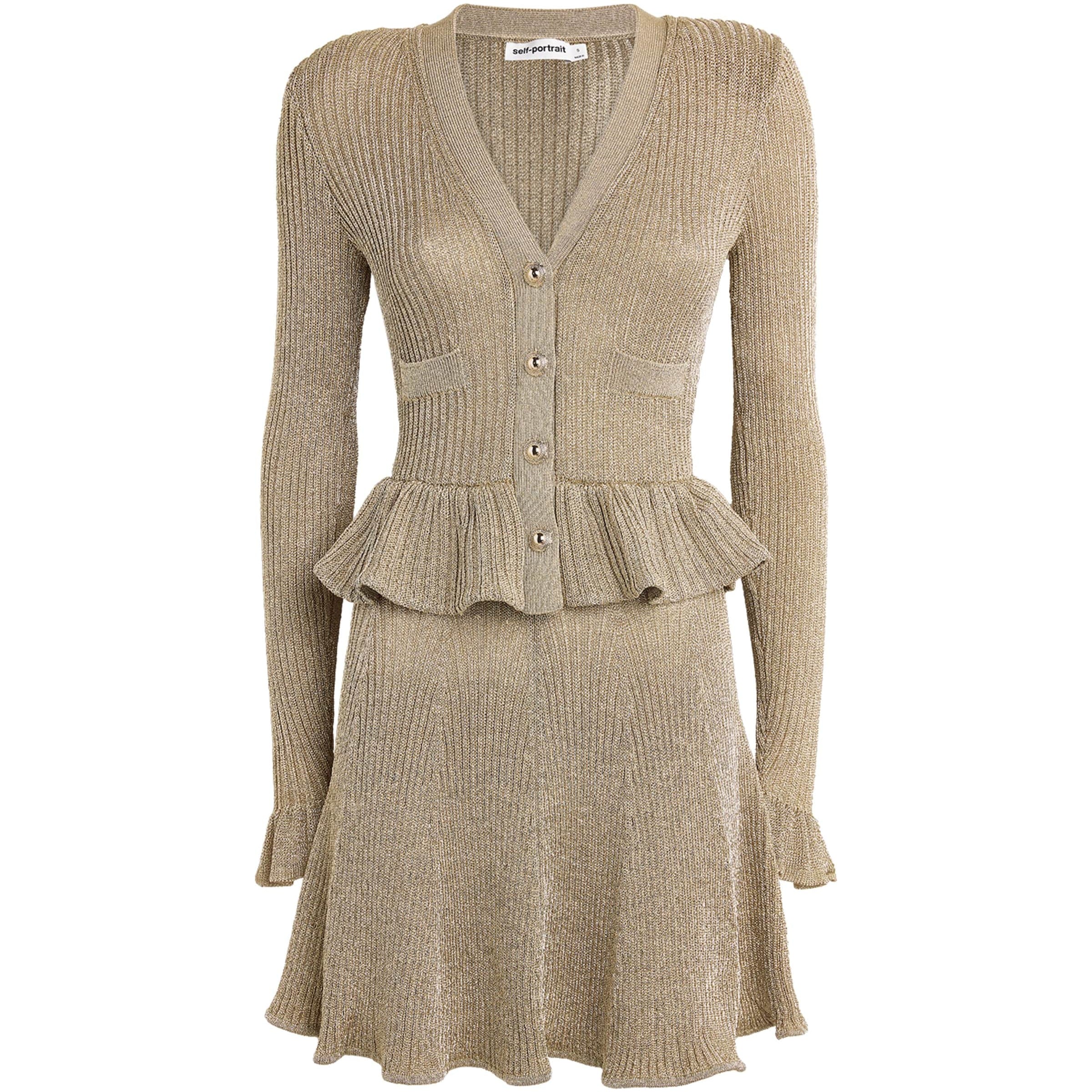 Self-Portrait Gold Lurex Peplum Mini Dress