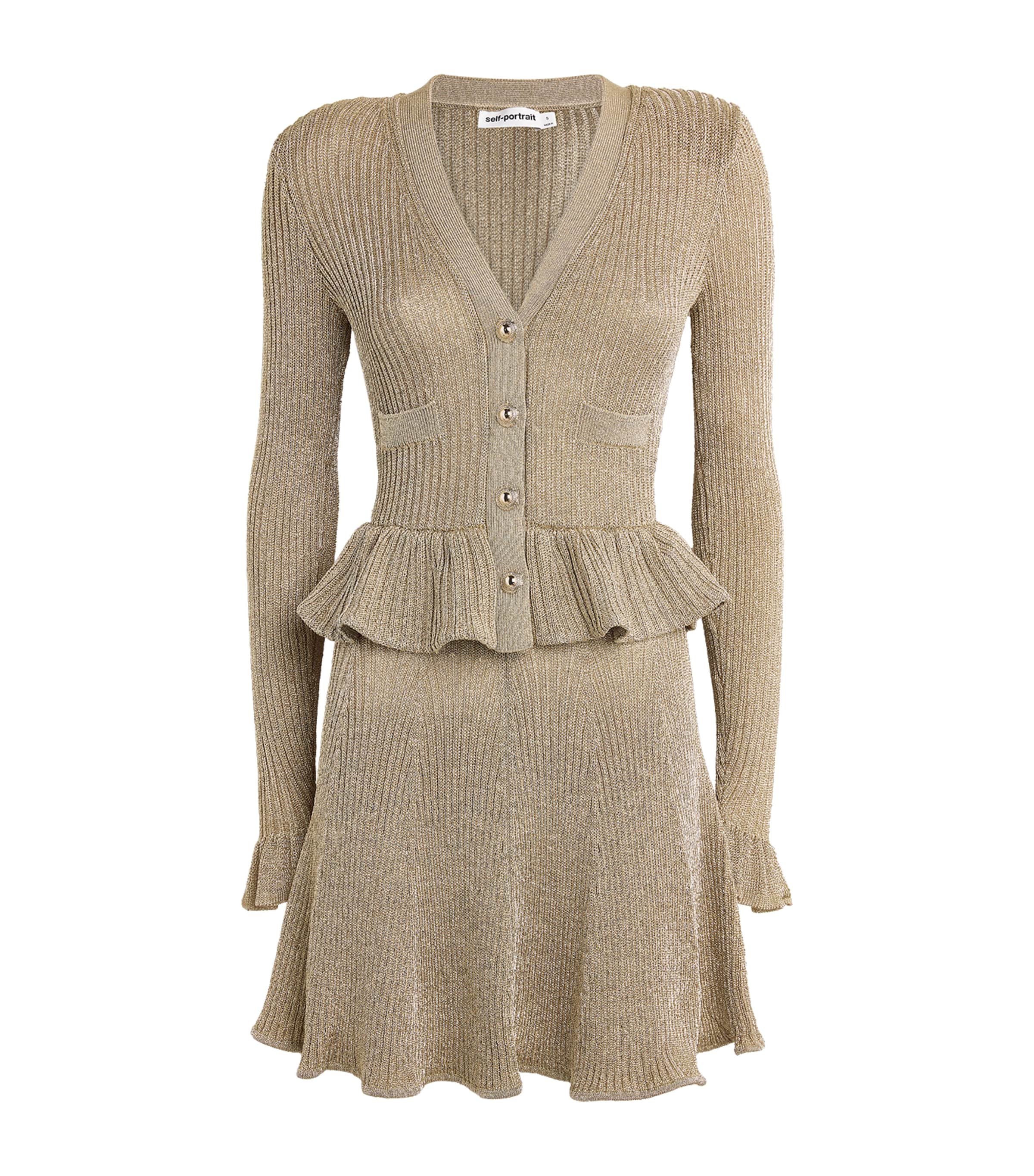 Self-Portrait Gold Lurex Peplum Mini Dress