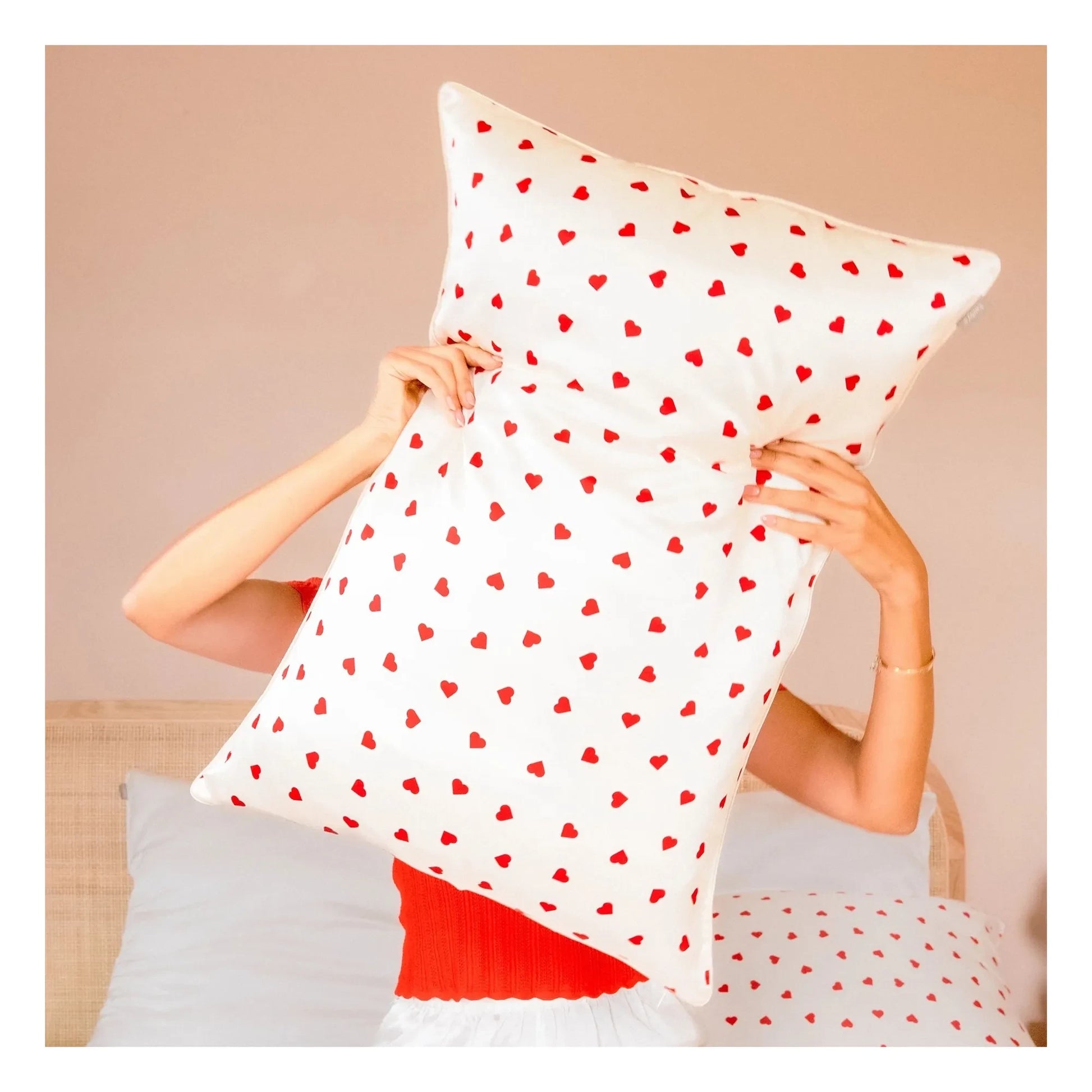Emily's Pillow - Heart-printed mulberry silk pillowcase  | Cream