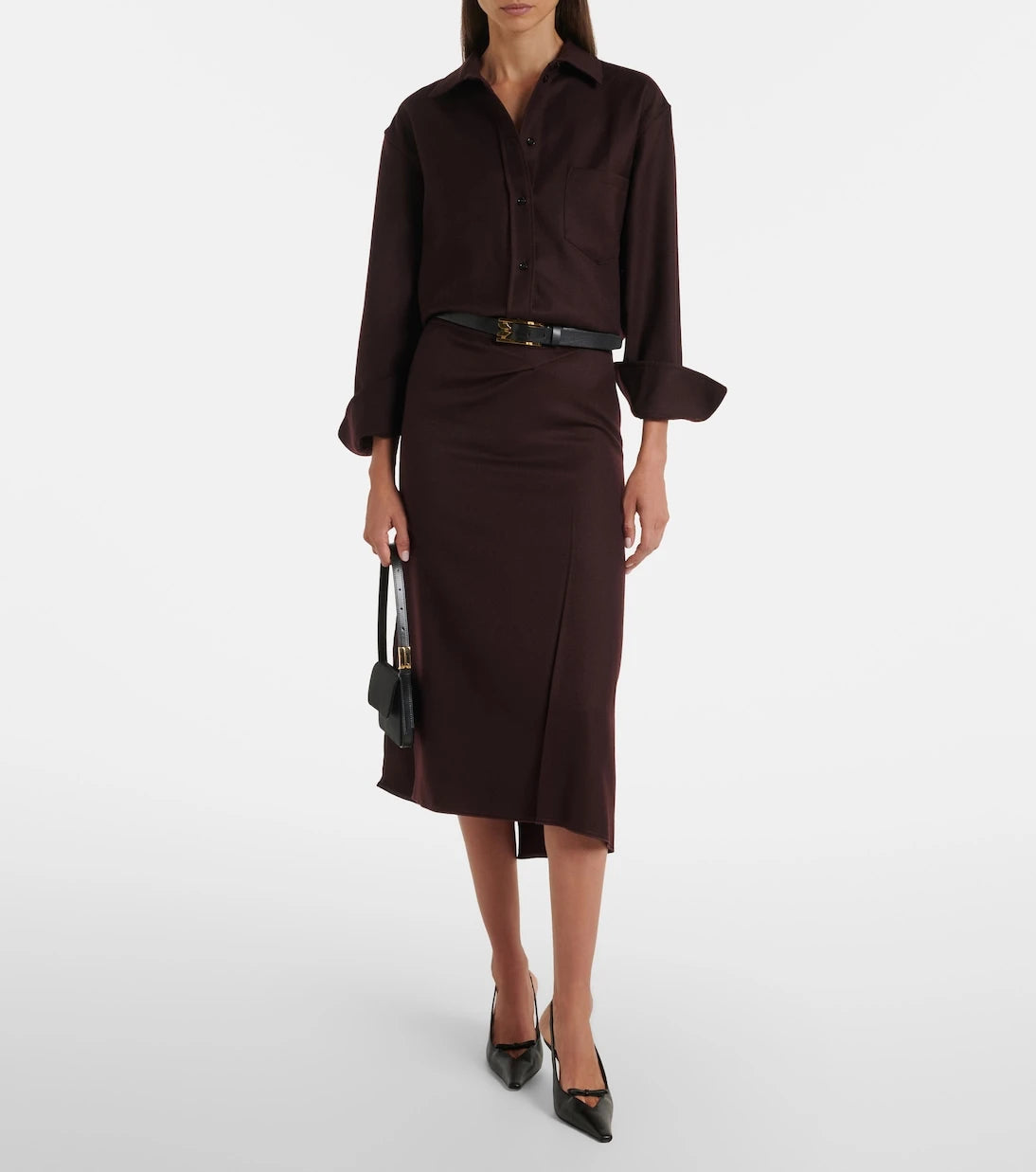 Victoria Beckham - Draped virgin wool midi skirt