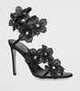 René Caovilla Black Satin Floral Cleo Sandals 105