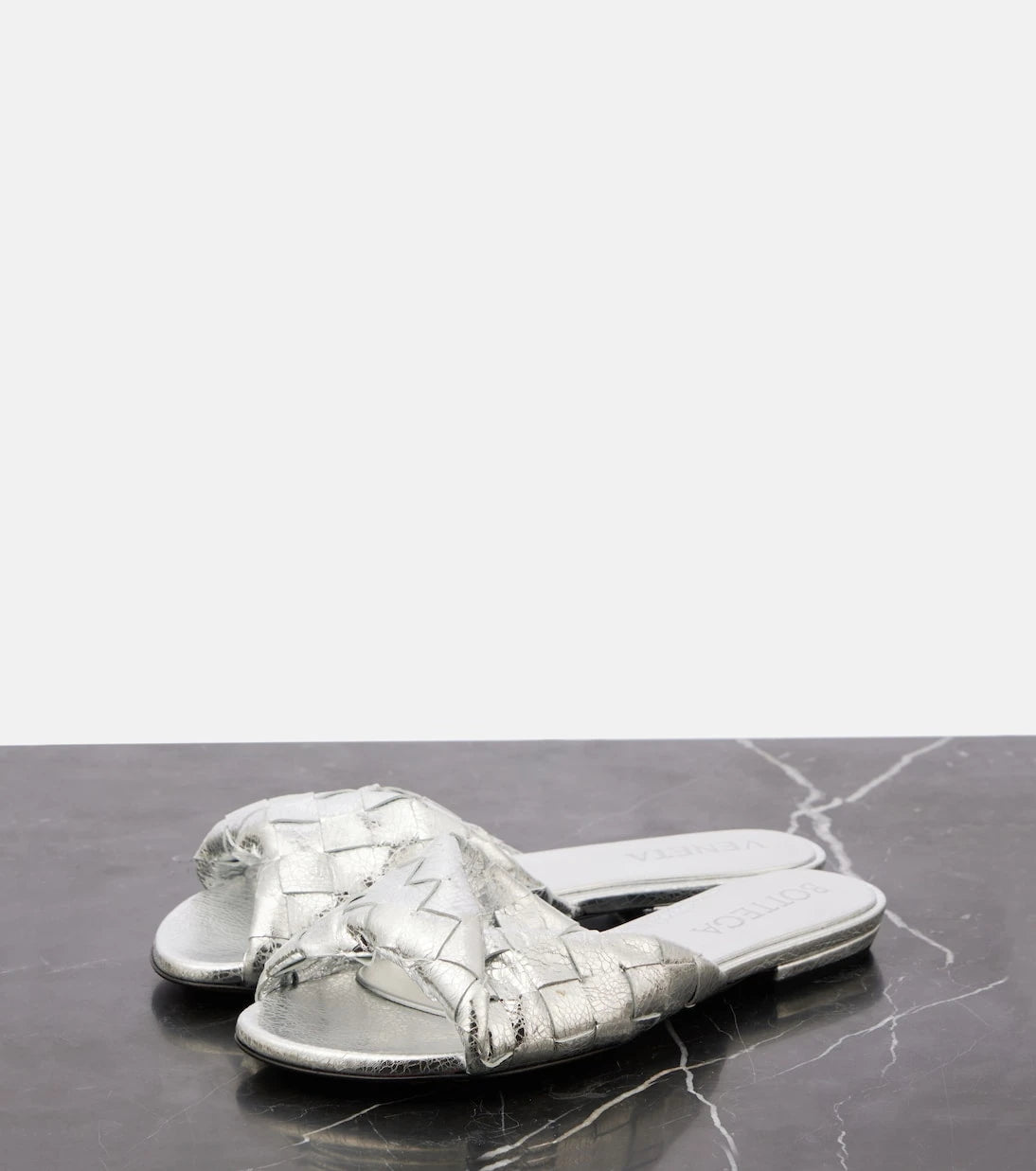 Bottega Veneta - Blink Intrecciato metallic leather mules