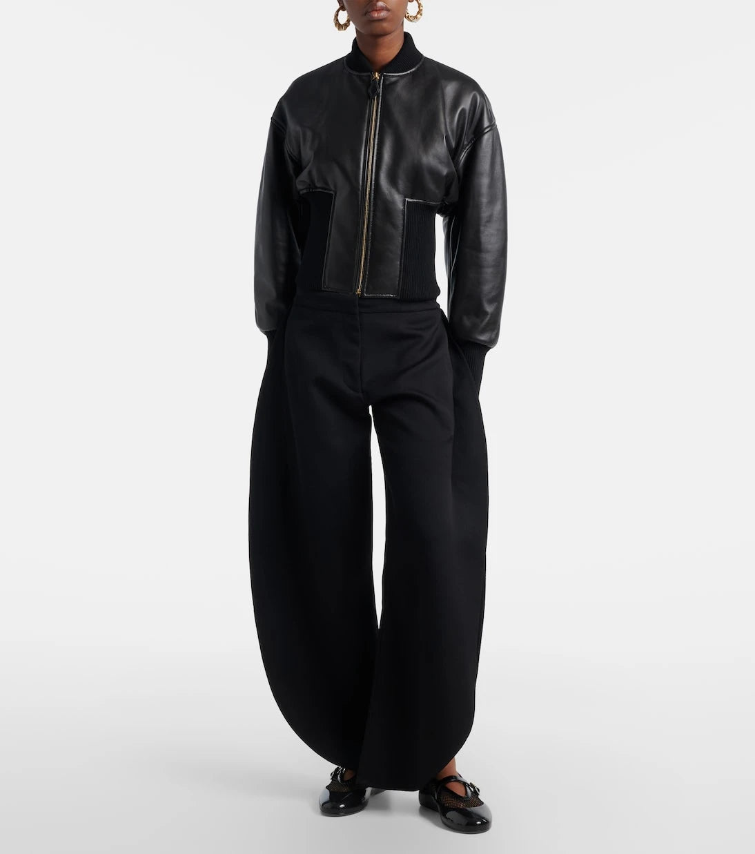 Alaïa - Leather-trimmed fishnet ballet flats