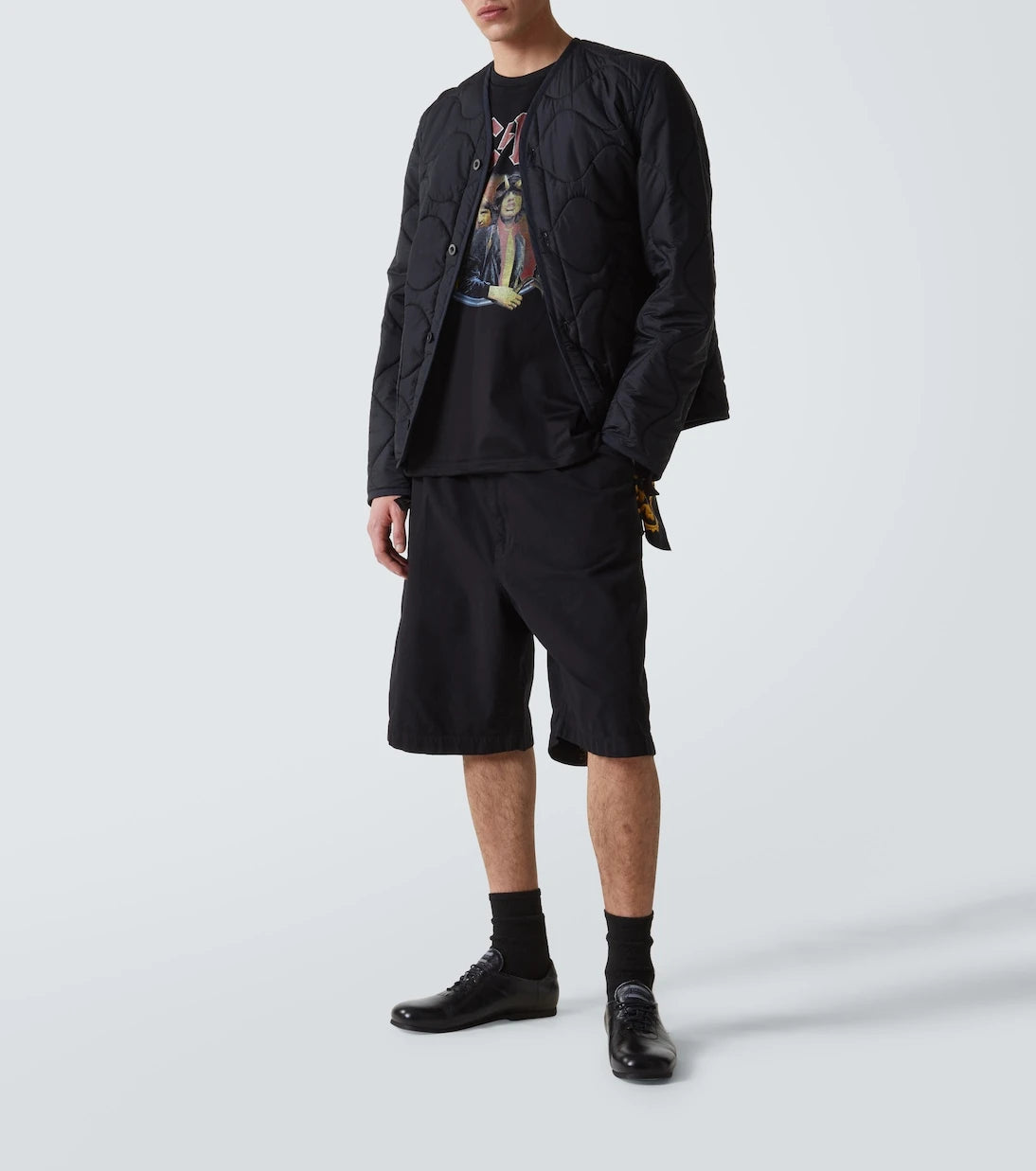 Junya Watanabe - AC/DC printed caped cotton jersey T-shirt