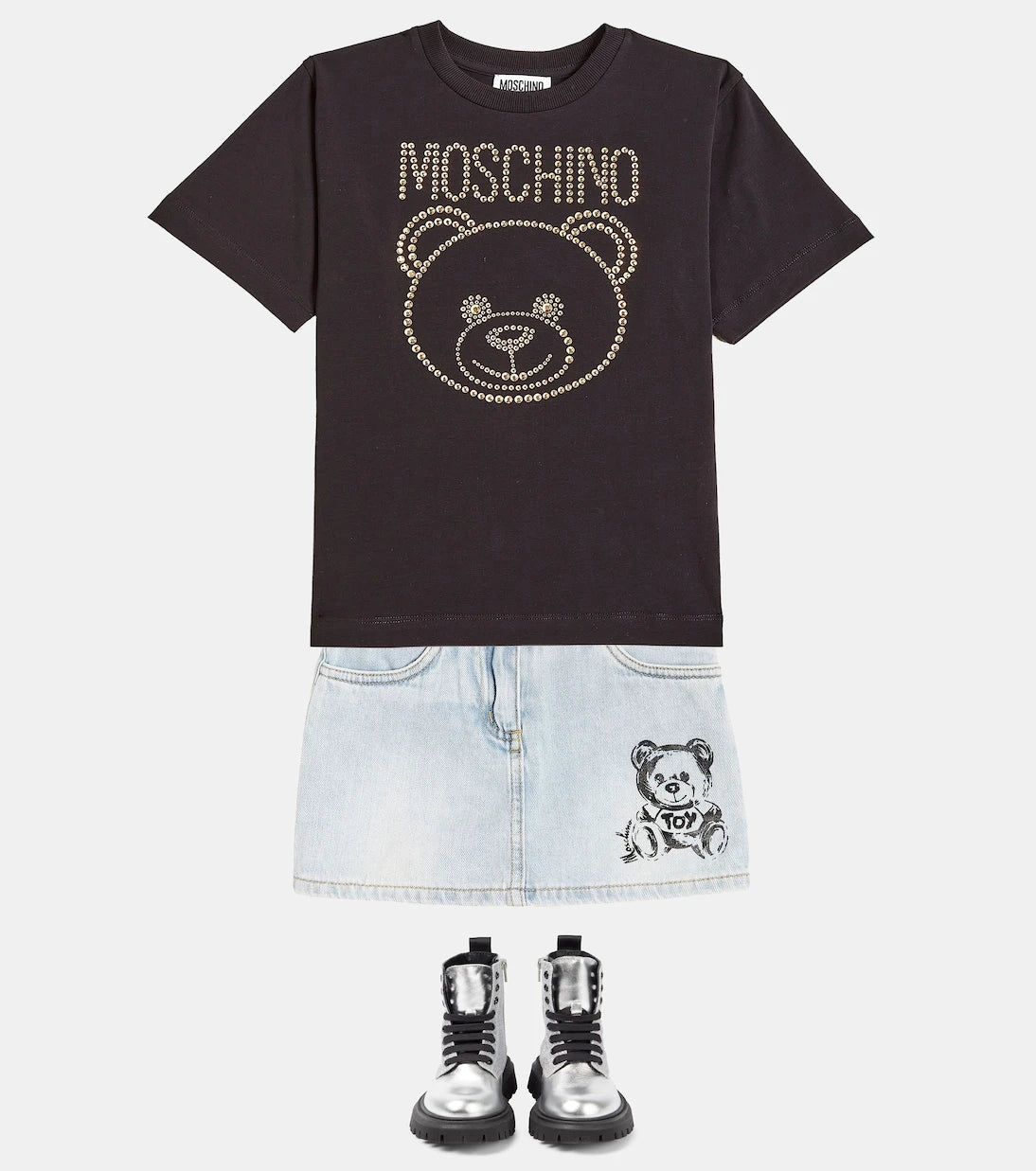 Moschino Kids - بوت جلد لامع بشعار