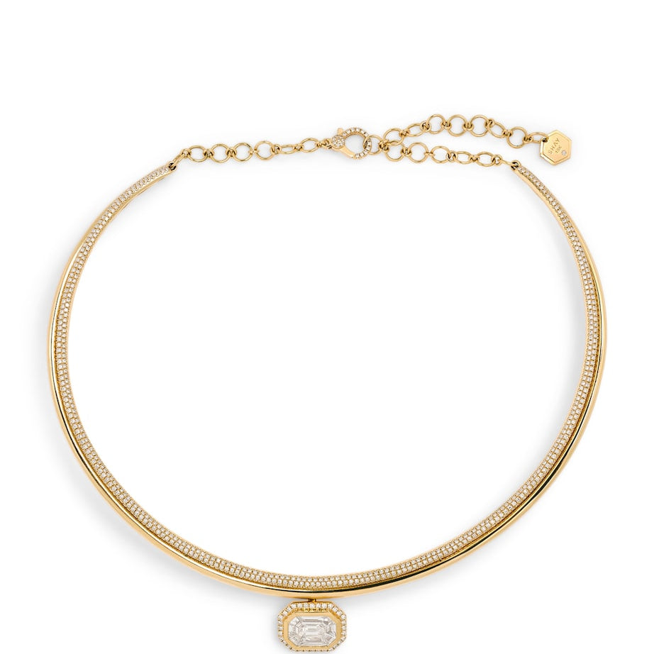 SHAY Yellow Gold and Diamond Floating Bezel Necklace