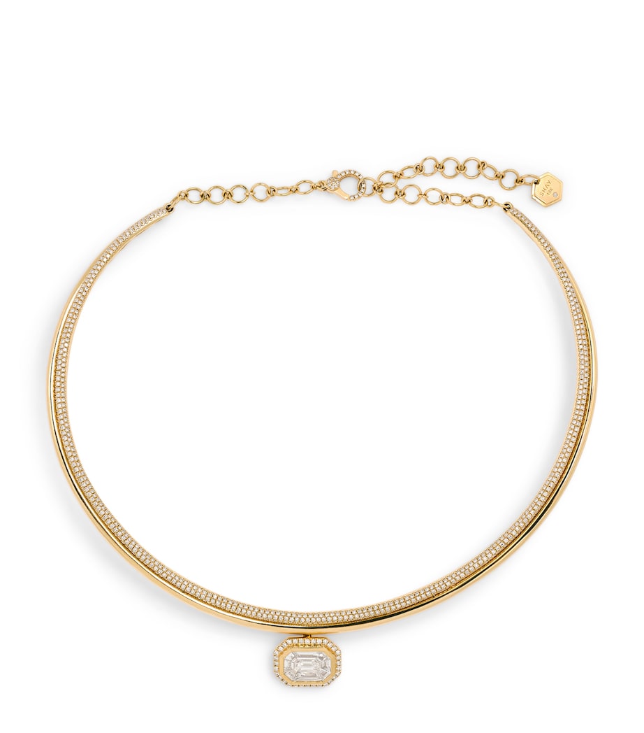 SHAY Yellow Gold and Diamond Floating Bezel Necklace