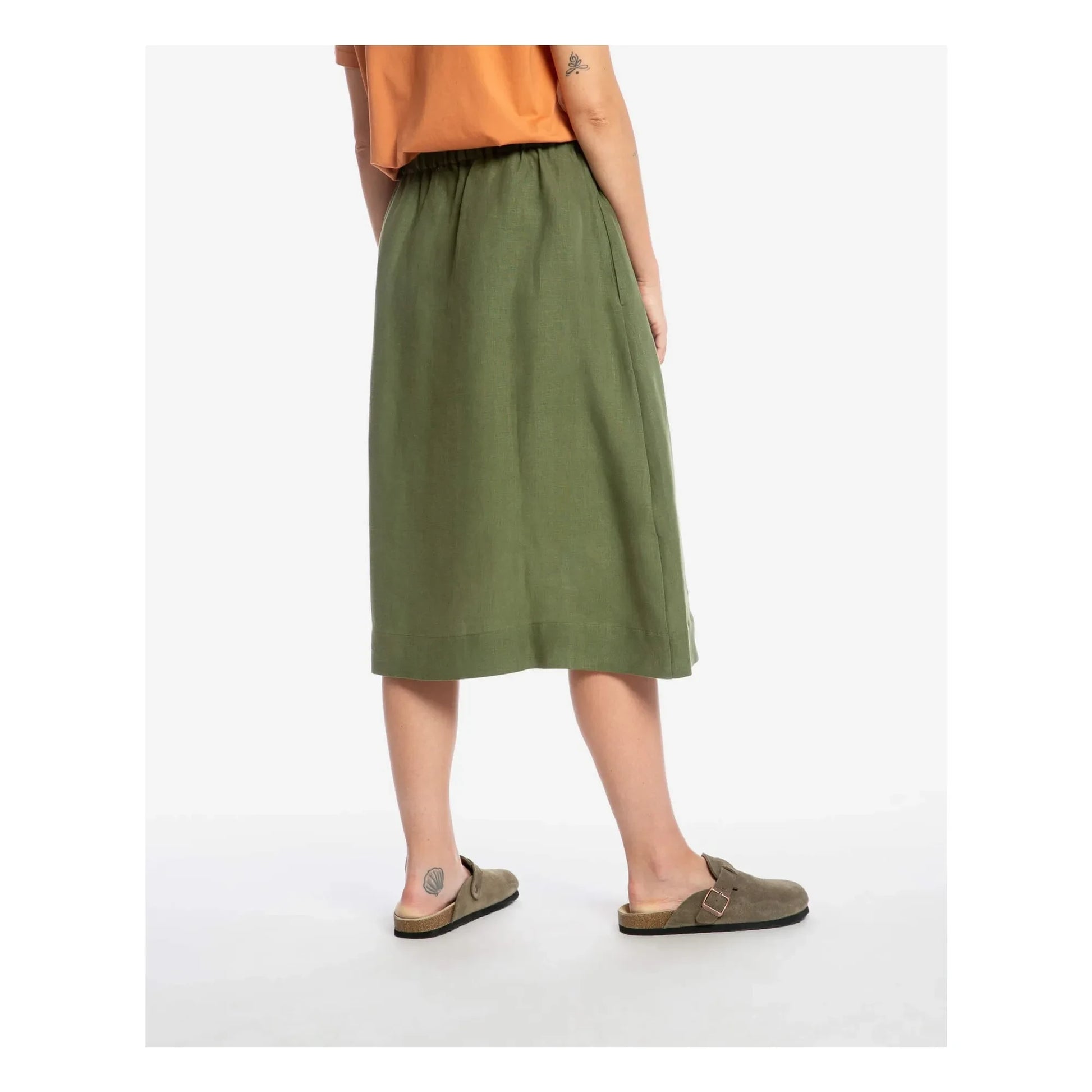 Matona - Linen Mi-Long Skirt | Olive