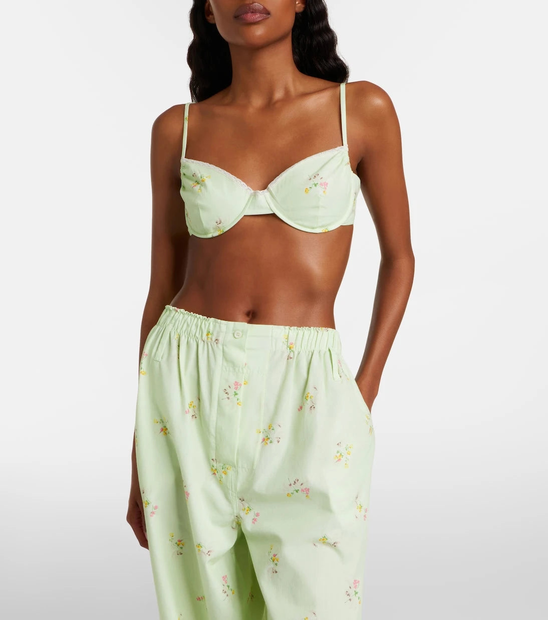 Prada - Floral lace-trimmed cotton bra top