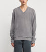 Grey Merino Wool V-Neck Sweater
