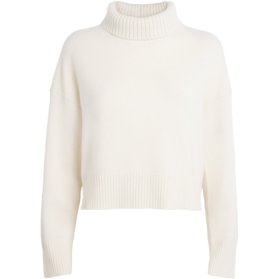 White Cashmere-Blend Rollneck Sweater