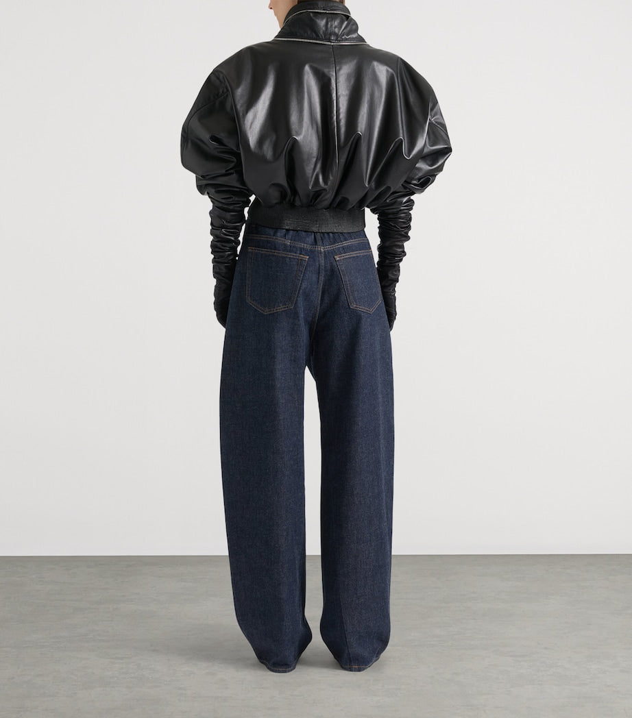 Givenchy Black Leather Shawl-Collar Cocoon Jacket