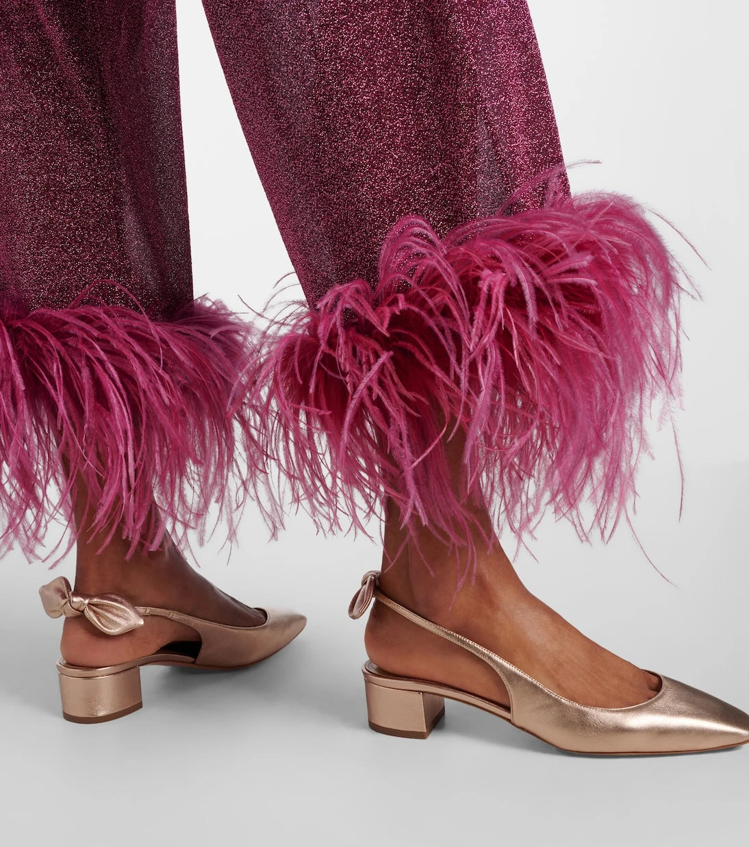 Aquazzura - Very Bow 35 metallic leather slingback pumps
