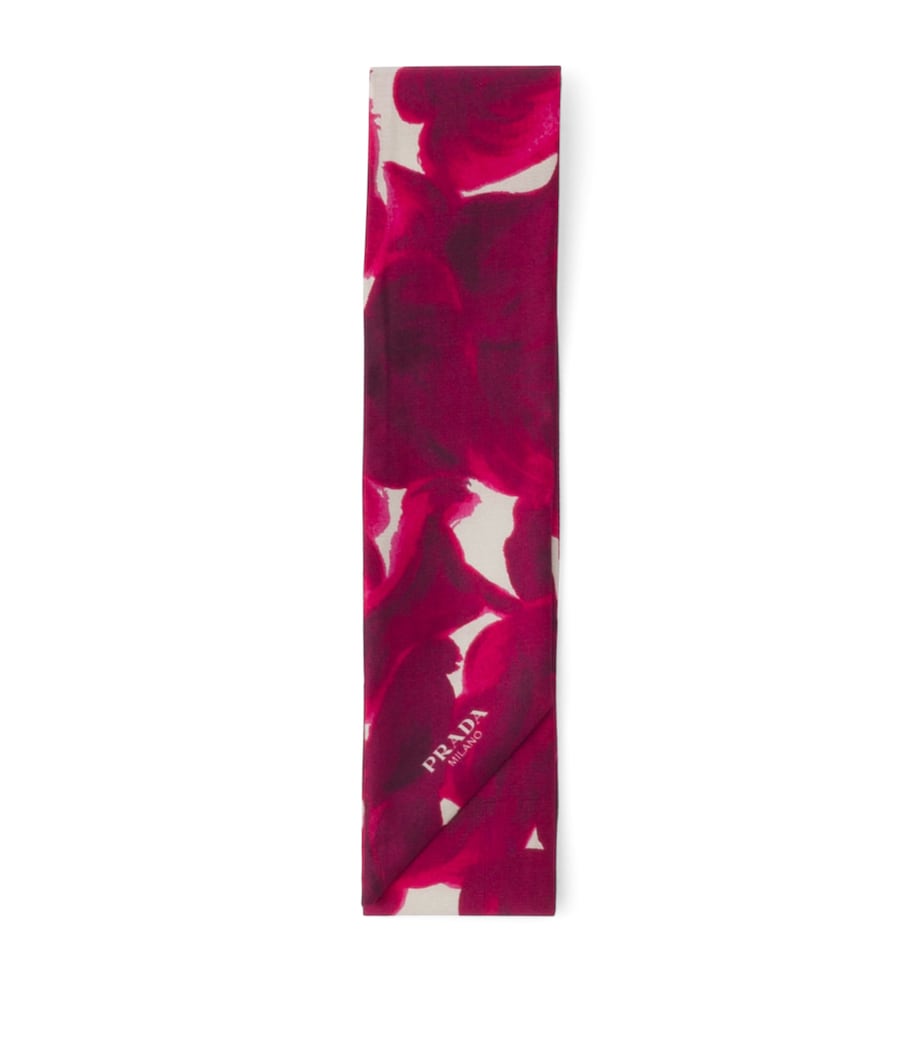 Purple Silk Printed Shantung Skinny Scarf