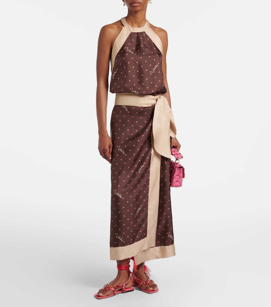 Valentino - Printed silk twill wrap skirt