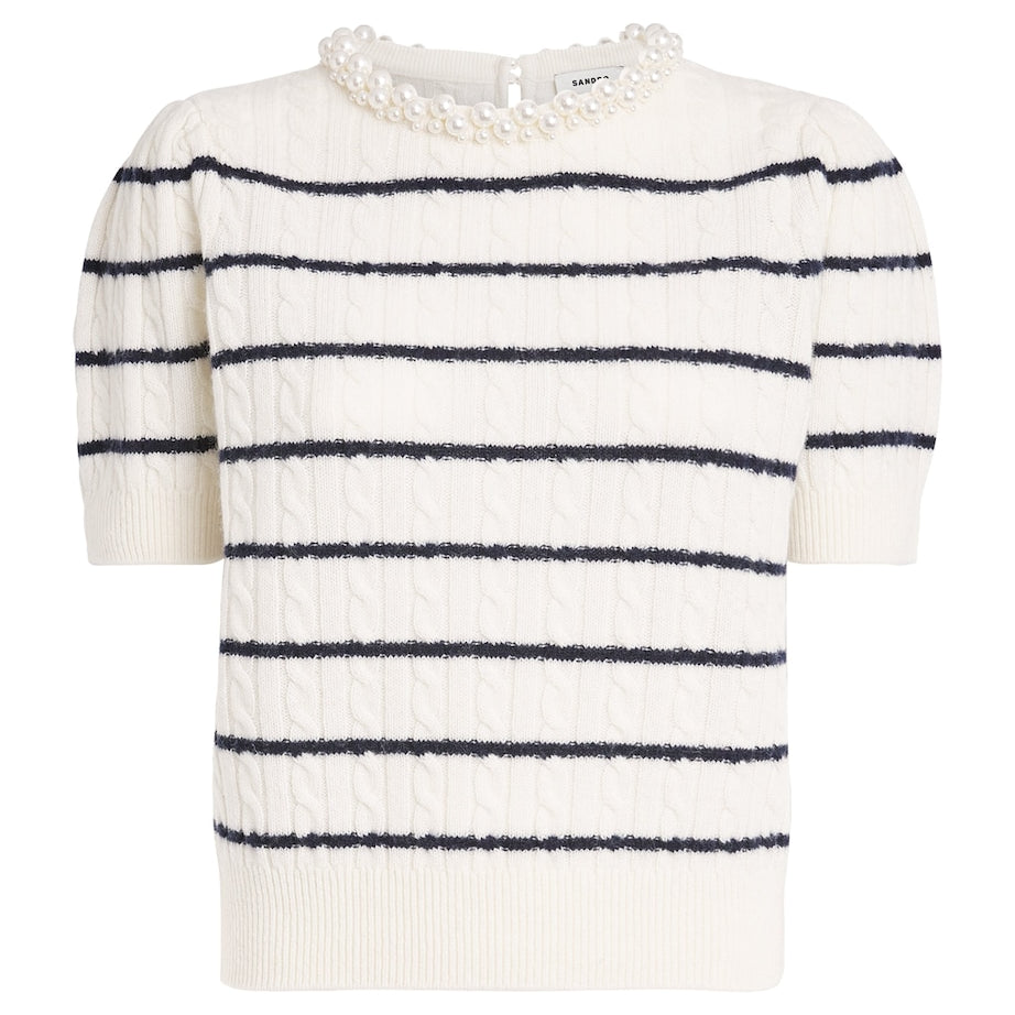 Beige Wool-Cashmere Stripe Sweater
