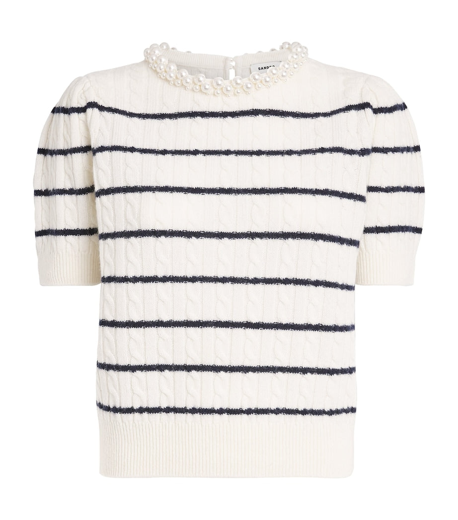 Beige Wool-Cashmere Stripe Sweater