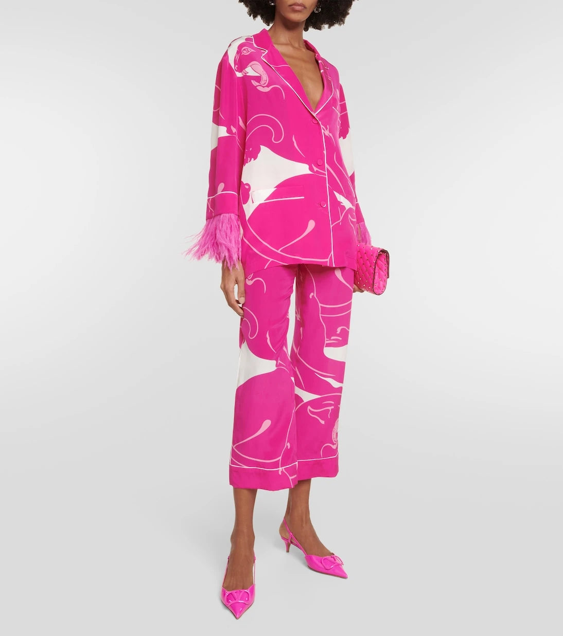 Valentino - Panther crêpe de chine pants