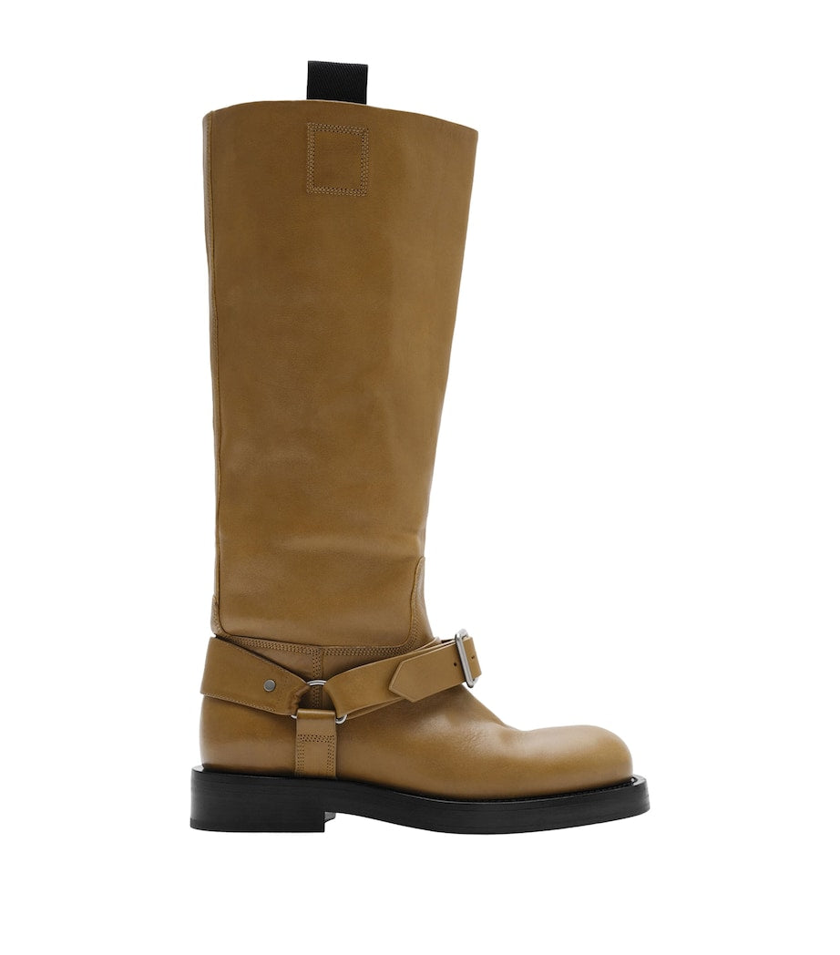 Burberry Brown Leather Saddle Knee-High Boots