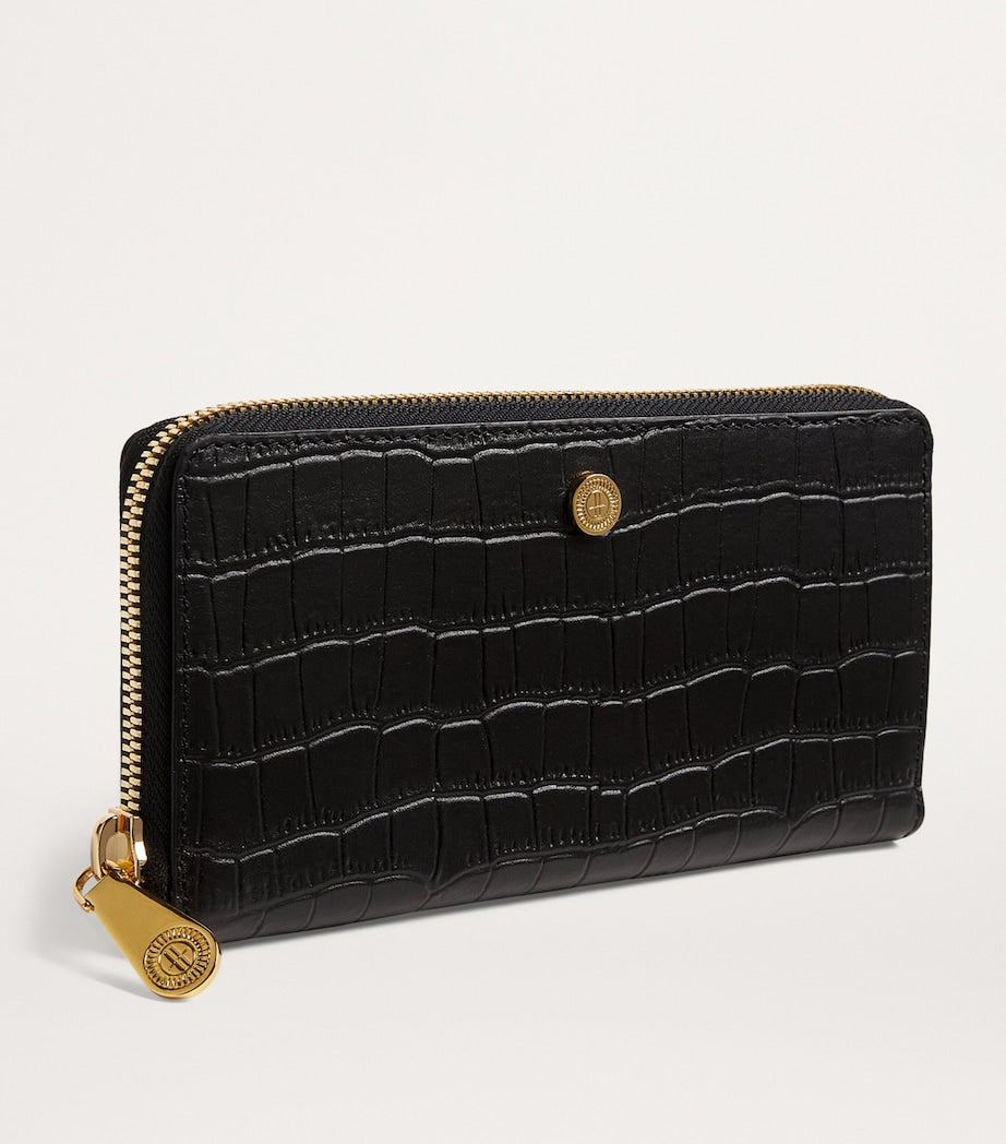 Black Croc-Embossed Leather Long Wallet